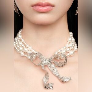 YVMIN × SHUSHU/TONG Lace Bow Imitation Pearl Necklace